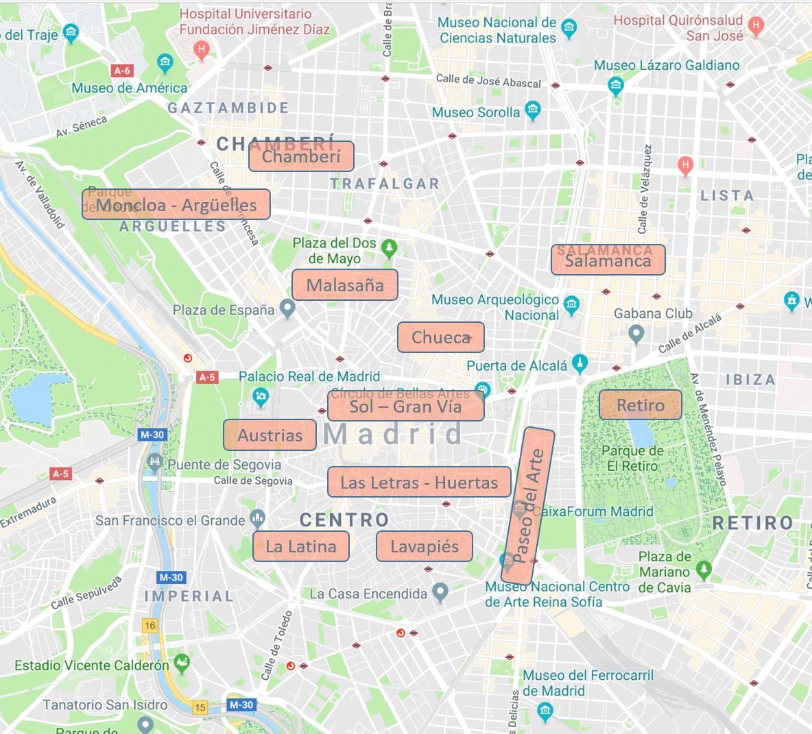 kart Madrid İspaniya məhəllələri